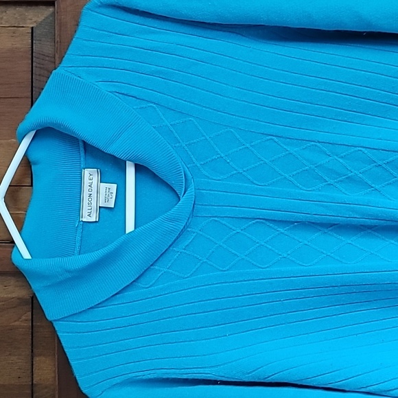 Allison Daly Lg blue-green soft short sleeve pullover sweater rolled collar - Picture 2 of 6